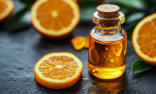 柑橘類の皮（オレンジピール）等に含まれる油分。